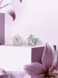 ANAYRA 925 Sterling Silver-Plated Artificial Stone Studded Floral Shaped Studs