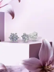 ANAYRA 925 Sterling Silver-Plated Artificial Stone Studded Circular Shaped Studs