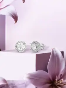ANAYRA Sterling Silver Silver-Plated Artificial Stones Studded Circular Shaped Studs