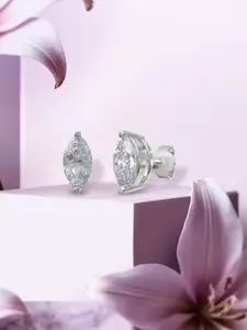 ANAYRA 925 Sterling Silver-Plated Artificial Stone Studded Teardrop Shaped Studs