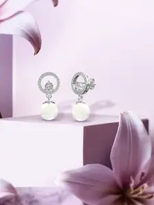 ANAYRA 925 Sterling Silver-Plated Artificial Stone Studded Circular Drop Earrings