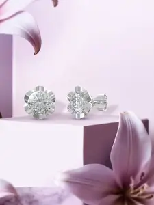 ANAYRA Sterling Silver Silver-Plated Artificial Stones Studded Floral Shaped Studs