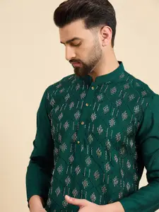 House of Pataudi Ethnic Motifs Embroidered Sequins Straight Kurta
