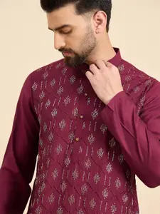 House of Pataudi Ethnic Motifs Embroidered Mandarin Collar Straight Kurta