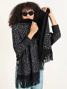 SHOWOFF Women Animal Poncho Long Sleeves With Fuzzy Detail
