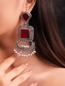 Binnis Wardrobe Silver-Plated Artificial Stones Contemporary Drop Earrings