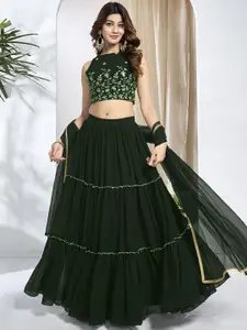 Inddus Floral Embroidered Semi-Stitched Lehenga With Unstitched Choli & Dupatta