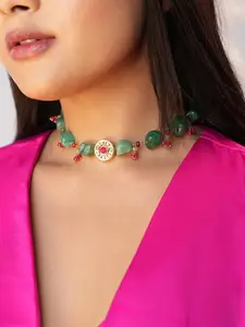 Binnis Wardrobe Gold Plated Artificial Stone Studded & Beaded Necklace