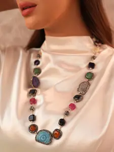 Binnis Wardrobe Gold Plated Artificial Stones & Beads Beaded Necklace With Earrings