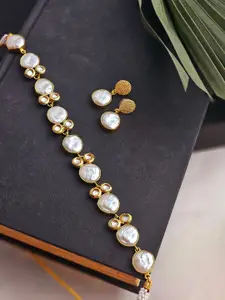 Binnis Wardrobe Gold Plated Kundan Studded & Artificial Beaded Necklace & Earrings