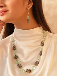 Binnis Wardrobe Gold Plated Artificial Stone Studded Necklace With Earrings