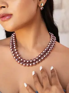 Binnis Wardrobe Layered Artificial Beads Beaded Necklace With Earrings