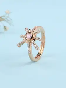 Ornate Jewels 18K Rose Gold Plated Pink American Diamond Fireworks Adjustable Ring