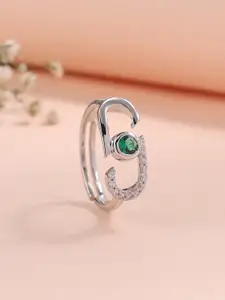 Ornate Jewels Ornate Jewels 925 Silver Rhodium-Plated Emerald Studded Adjustable Ring