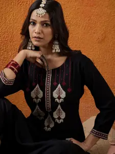 Indo Era Ethnic Motifs Embroidered Thread Work Straight Kurta