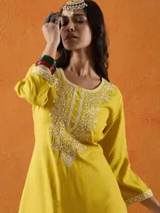 Indo Era Floral Embroidered Thread  Straight Kurta