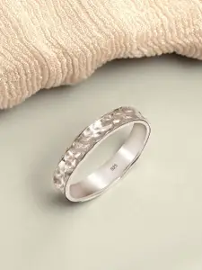 LeCalla 925 Sterling Silver-Plated Hammer Textured Band Finger Ring