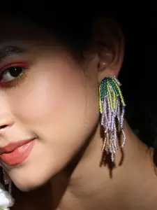 SOHI Silver-Plated Contemporary Artificial Beads Drop Earrings