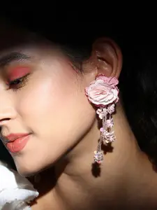 SOHI Silver-Plated Floral Shaped Artificial Beads Drop Earrings