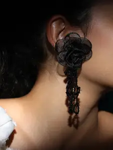 SOHI Silver-Plated Floral Shaped Artificial Beads  Drop Earrings