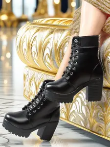 STRASSE PARIS Women Round Toe Boots Lace Up Chunky Block Heel Boots