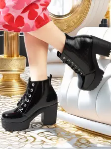 STRASSE PARIS Women Round Toe Buckle Lace Up Chunky Block Heeled Boots