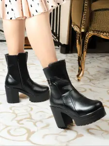 STRASSE PARIS Women Buckle Ankle Boots Zipper Block High Heels Boots