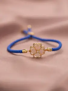 Voylla Floral Blossom Stone Studded Bracelet Rakhi With Roli Chawal