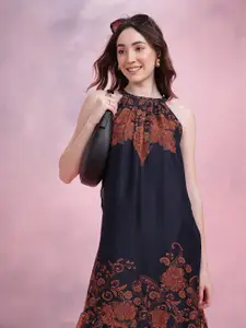 DressBerry Floral Print Chiffon A-Line Midi Dress