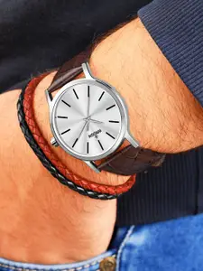 WROGN Men Dial & Leather Bracelet Style Straps Analogue Watch WRNWJ25 Set-16