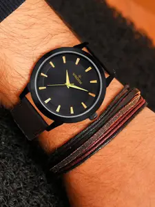 WROGN Men Dial & Leather Bracelet Style Straps Analogue Watch WRNWJ25 Set-58