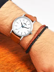 WROGN Men Textured Dial & Leather Straps Analogue Watch WRNWJ25 Set-44