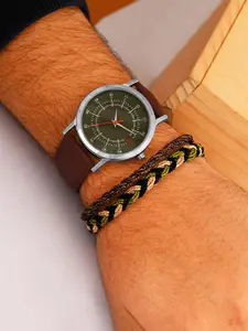 WROGN Men Dial & Leather Bracelet Style Straps Analogue Watch WRNWJ25 Set-42