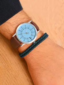 WROGN Men Embellished Dial & Leather Bracelet Style Straps Analogue Watch WRNWJ25 Set-40