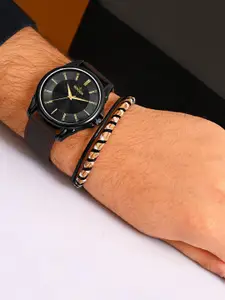 WROGN Men Embellished Dial & Leather Bracelet Style Straps Analogue Watch WRNWJ25 Set-55