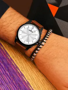 WROGN Men Dial & Leather Bracelet Style Straps Analogue Watch WRNWJ25 Set-53