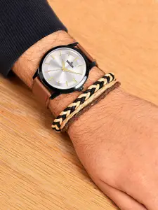 WROGN Men Round Dial & Leather Bracelet Style Straps Analogue Watch WRNWJ25 Set-57