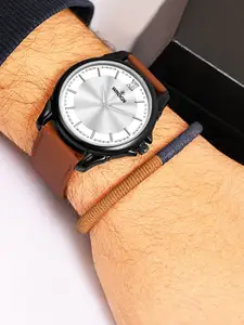 WROGN Men Dial & Leather Bracelet Style Straps Analogue Watch WRNWJ25 Set-54