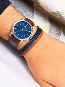 WROGN Men Printed Dial & Leather Textured Straps Analogue Watch WRNWJ25 Set-26