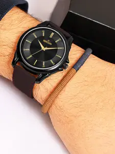 WROGN Men Dial & Leather Bracelet Style Straps Analogue Watch WRNWJ25 Set-56