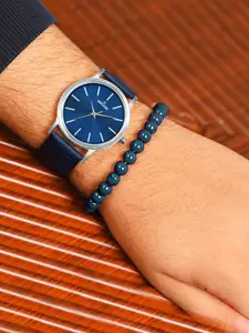 WROGN Men Leather Straps Analogue Watch With Beaded Bracelet WRNWJ25 Set-18