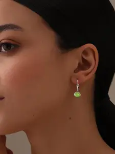 LeCalla 925 Sterling Silver Silver-Plated Gemstones Studded Oval Shaped Drop Earrings