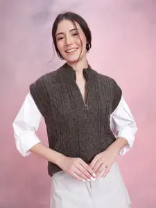 DressBerry Cable Knit Mock Collar Sweater Vest