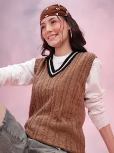 DressBerry Cable Knit V-Neck Pullover