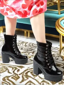 Kliev Paris Women Round Toe Block Heel Lace Up Chunky Boots