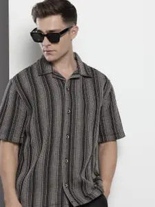 The Indian Garage Co Pure Cotton Striped & Waffle Textured Relaxed Fit Casual Shirt