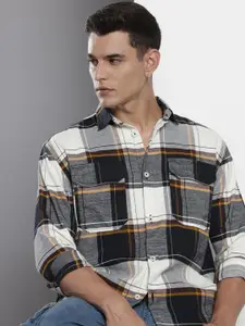 The Indian Garage Co Pure Cotton Checked Drop-Shoulder Sleeves Relaxed Fit Casual Shirt