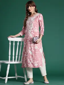 Indo Era Floral Embroidered Thread Work Kurta