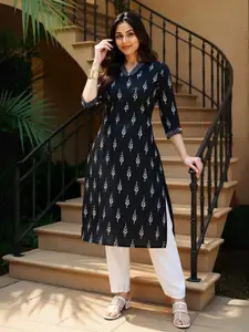 Indo Era Ethnic Motifs Printed Pure Cotton Thread Work Kurta