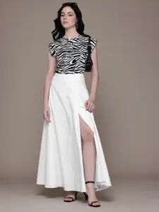 MANGO High-Rise Pure Cotton Maxi Flared Skirt with Thigh-High Slit